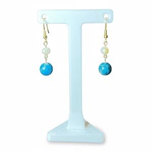 Blue Apatite and Freshwater Pearl Earrings